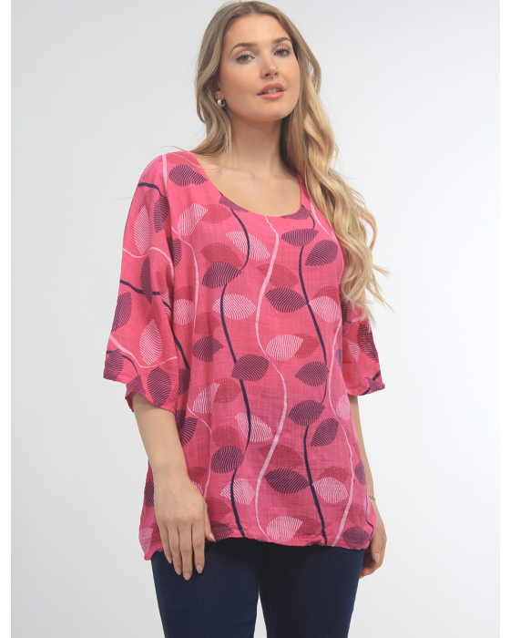 Cotton Top with Dolman Sleeves and Foliage Pattern By Froccella