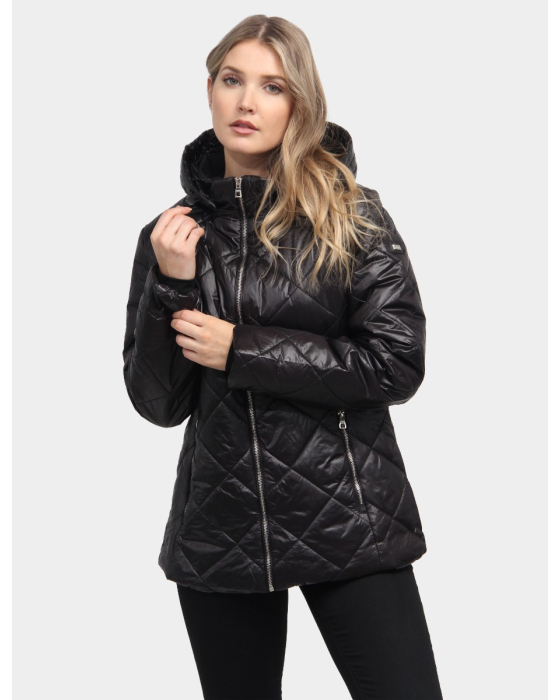 Water-Resistant Vegan Quilted Puffer Jacket with Removable Hood by Saki