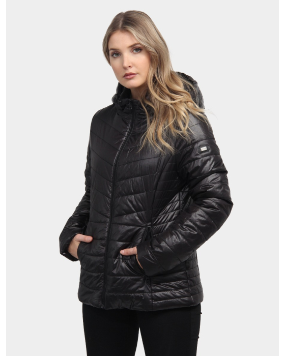 Water-Resistant Quilted Vegan Puffer Jacket with Removable Hood by Saki