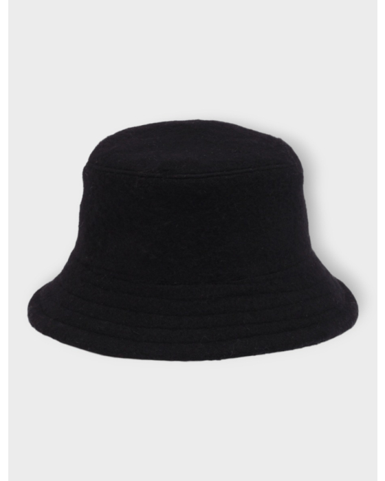 Black Cozy Wool Bucket Hat With Adjustable Interior Strap
