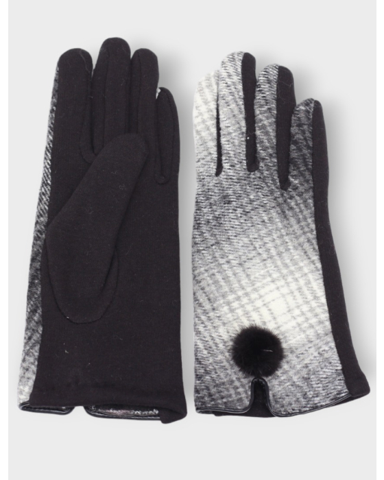 Vegan Plaid Stretch Melton Plush Lined Gloves with Faux Fur Wrist Detail