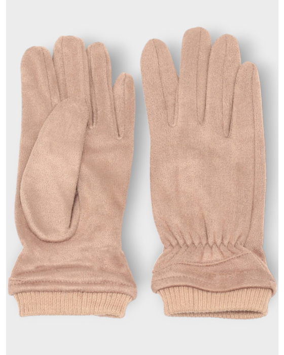 Stretchy Faux Suede Gloves with Elastic Knit Cuffs by Saki