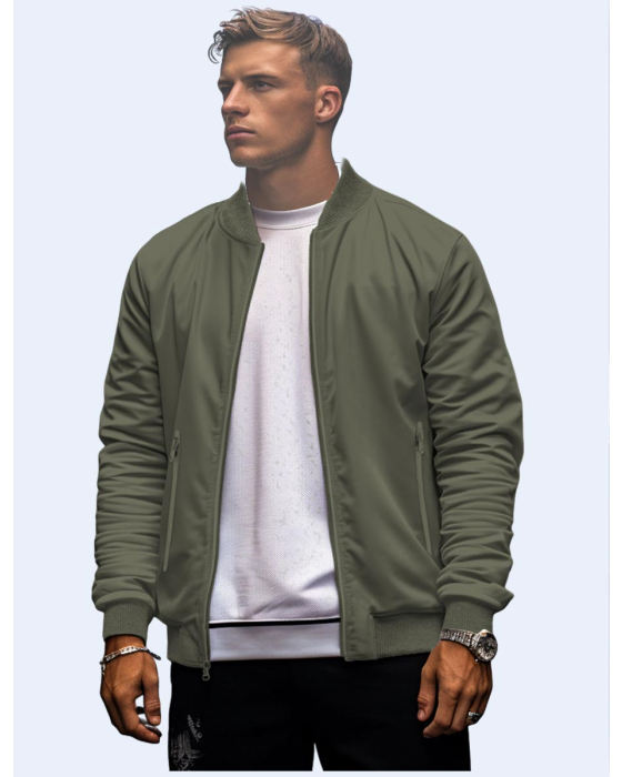 Vegan lightweight Bomber Jacket with a Ribbed Knit Trim by Point Zero