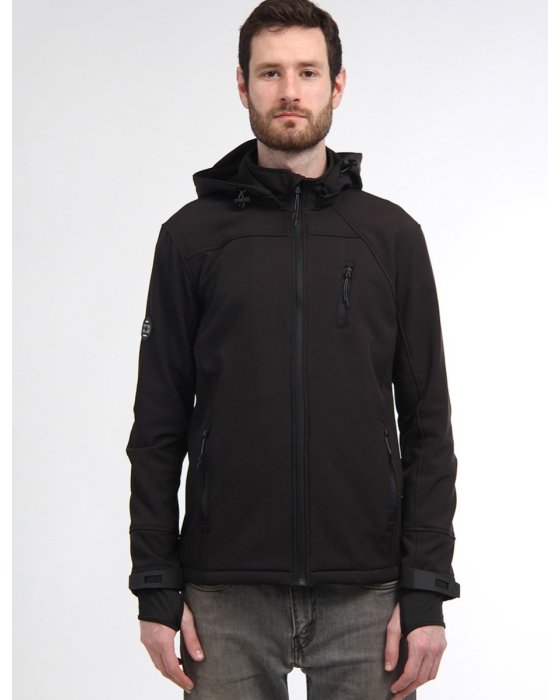 Men's Black Vegan Wind & Water Resistant Hooded Softshell Jacket by Point Zero