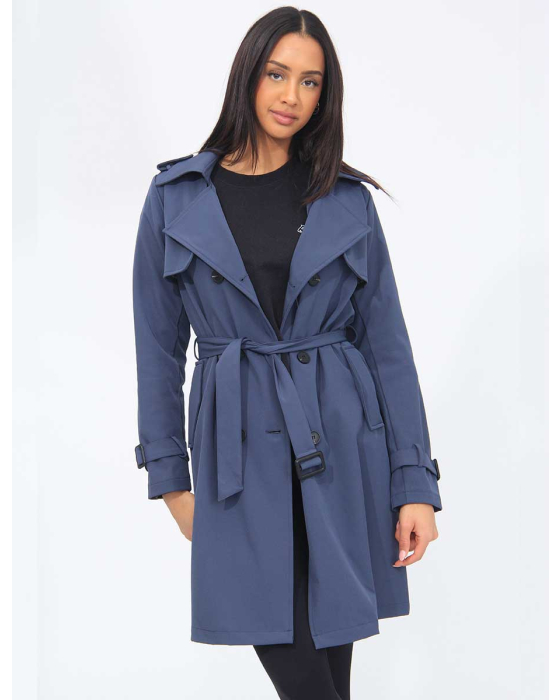 Vegan Long Double-Breasted Stretch Trench Coat by Point Zero