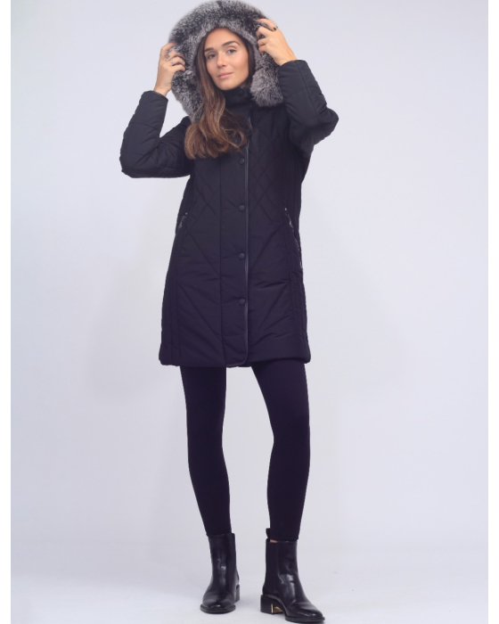 Weatherproof Long Quilted Jacket With Fur-Trimmed Hood by Styla