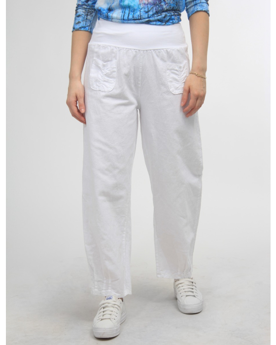 Tapered Linen Pants with Elastic Waist by Froccella