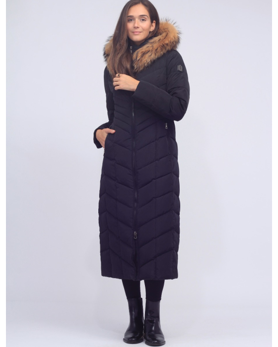 Extra Long Polyloft Puffer Coat With Detachable Hood and Fur Trim by Sokos