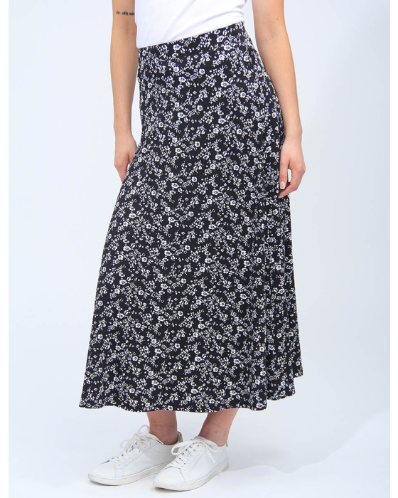 Black And White A-Line Maxi Skirt With Floral Prints by Vamp