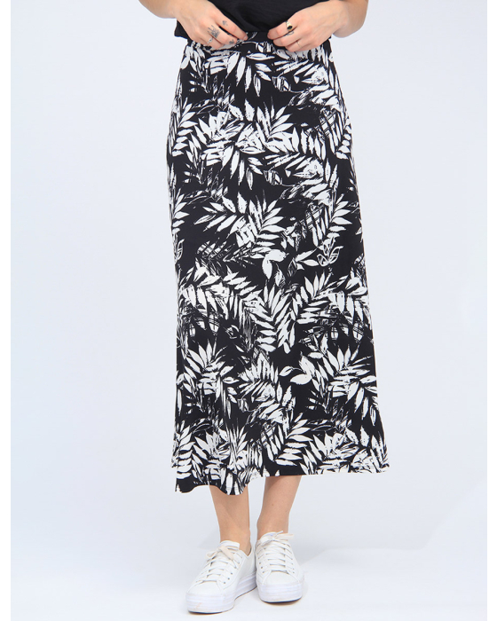 Flowy Black And White Maxi Skirt With Floral Print by Vamp