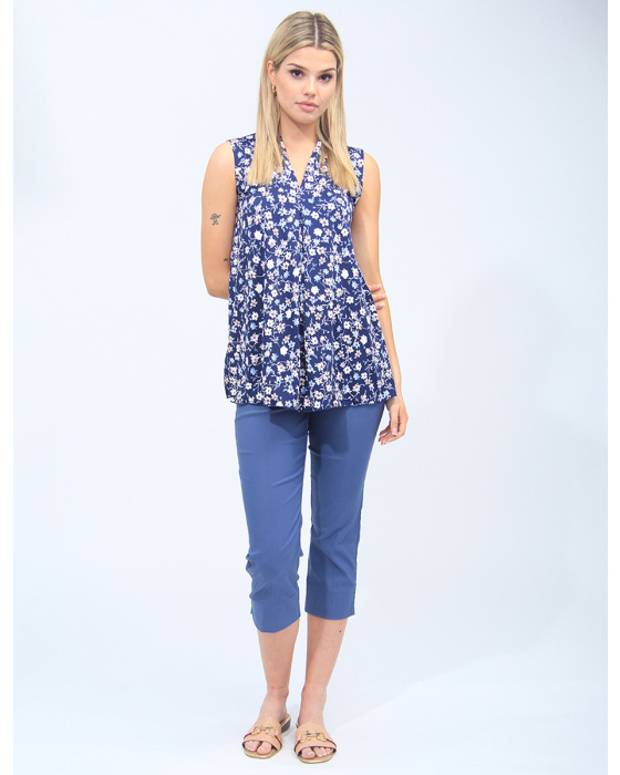 Chic Floral Sleeveless Top With Pleat On The Front By Vamp