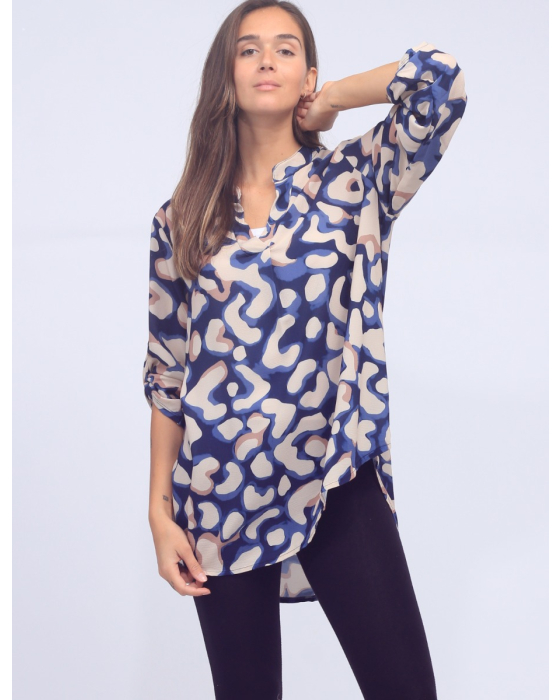 Animal Print Adjustable Long Sleeve V-Neck Blouse by Froccella