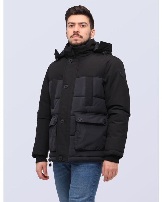 Hooded Vegan Hybrid Puffer Jacket with Patch Pockets by Tyler Zane Collection