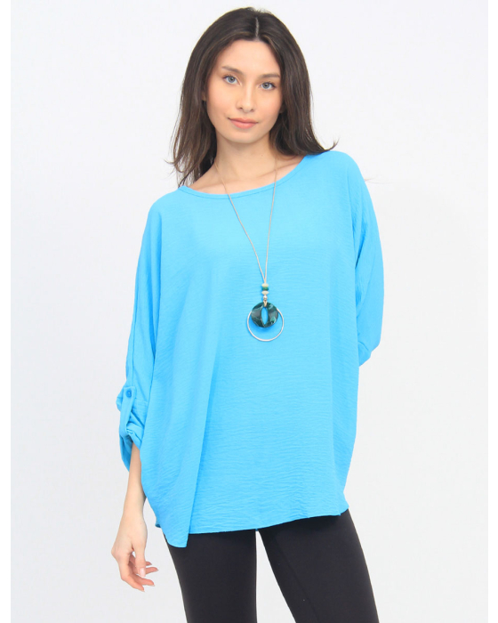 Flowy Crinkled Top with Necklace and Adjustable Sleeve by Froccella