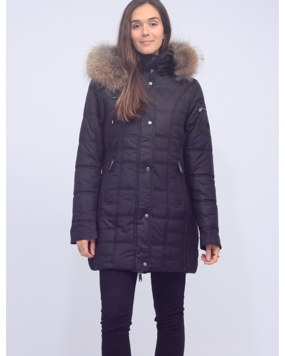 Straight Cut Weatherproof Puffer Coat with Genuine Fur Trim Hood by Danwear