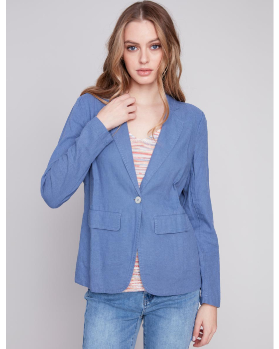 Chic Solid Linen Blend Blazer With Flap Pockets By Charlie B
