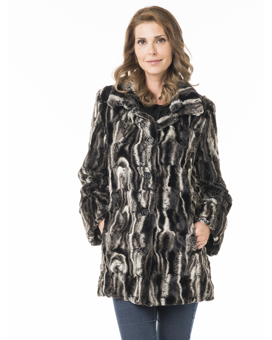 Single breasted marble faux fur coat