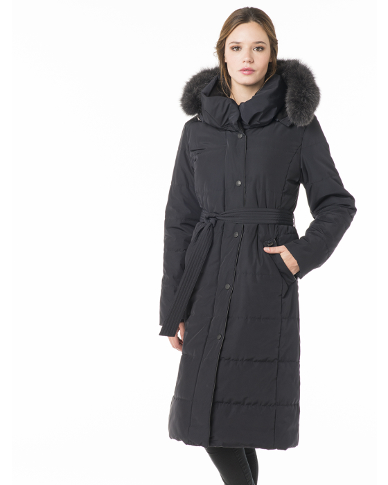 Polyfill belted coat with genuine fur trim by Styla