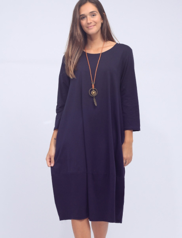 Chic Long Cotton Dress with Necklace and Three-Quarter Sleeves by Froccella