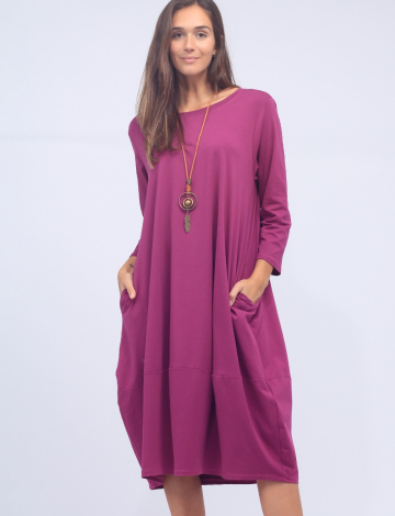 3/4 Sleeve Long Dress With Boho Chic Necklace by Froccella