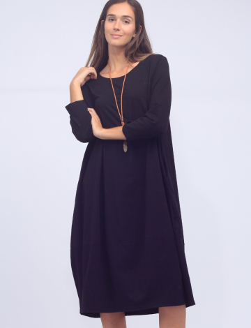 Chic Long Cotton Dress with Necklace and Three-Quarter Sleeves by Froccella (016-M21159 2380710 ONE SIZE BLACK)