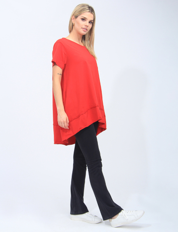 Short Sleeve Top With Pockets and Asymmetrical Hem By Froccella