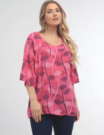 Cotton Top with Dolman Sleeves and Foliage Pattern By Froccella