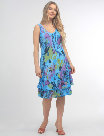 Multi-colour 2 Tier Sleeveless Floral Dress by Froccella