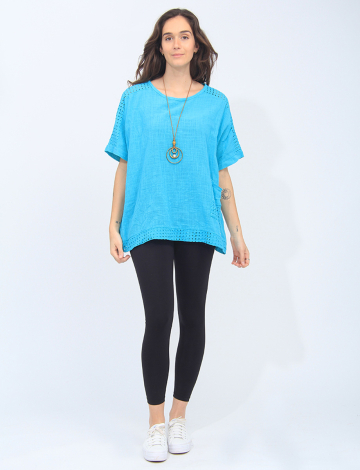 Loose Fit Cotton Blouse With Perforated Details and Necklace By Froccella