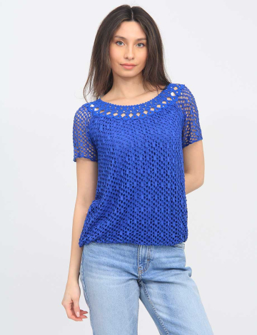 Crochet Knit Short Sleeve Round Neck Top by Froccella