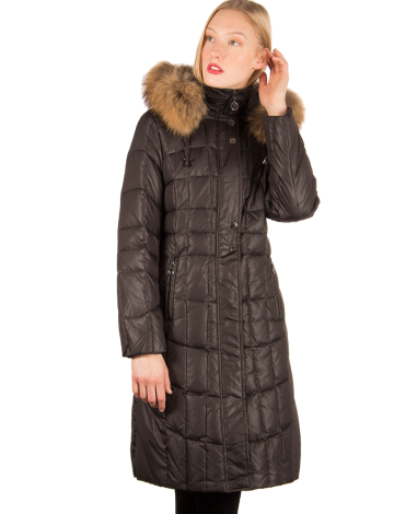 Long glossy jacket with genuine fur trim by Normann