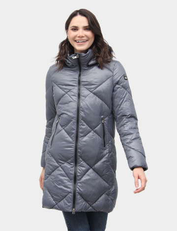 Mia Vegan Zip-Front Hooded Quilted Cire Polyloft Puffer Coat by Saki