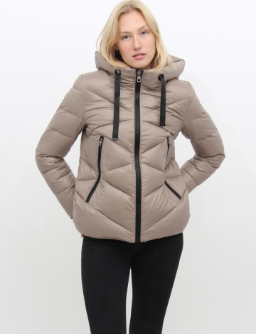 Tia Vegan Quilted Cire Faux Leather Trim Polyloft Puffer Coat by Saki