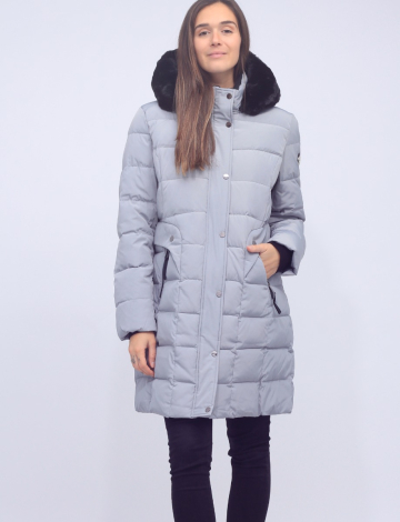 Harri Vegan Quilted Coat with Detachable Faux Fur Trim and Lined Hood by Saki