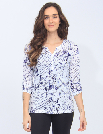 Button-up V-neck Top With Graphic and Floral Print by Moffi