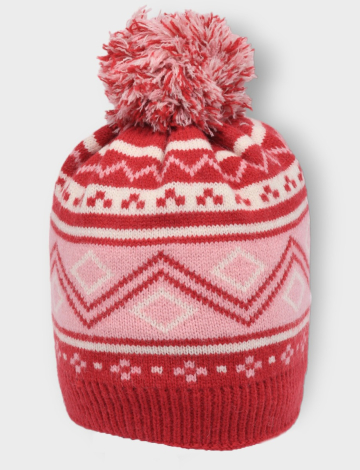 Lined Fair Isle Knit Vegan Beanie With A Bobble Pompom By Secret.