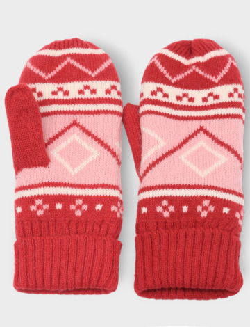 Warm Fleece-lined Fair Isle Prined Knit Mittens By Secret