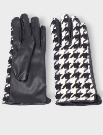 Vegan Melton Tweed Houndstooth Pattern Plush Lined Gloves