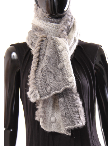 Cable knit scarf trimmed in rabbit fur by Janie Besner