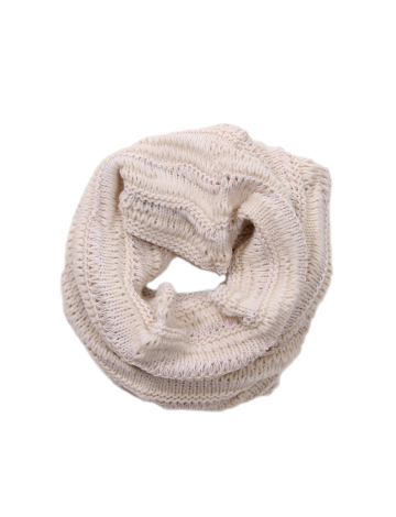 Cowl neck infinity scarf with knit vertical stripes and woven lurex details