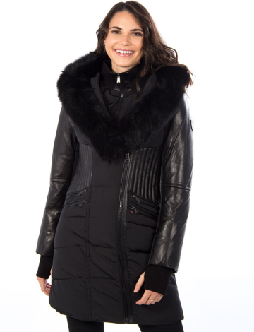 Quilted coat with genuine leather by Sicily