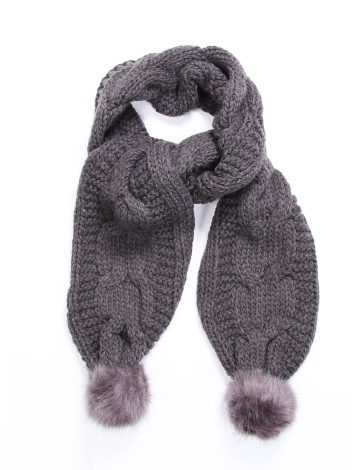 Solid cable scarf with pompom ends by Vero Moda
