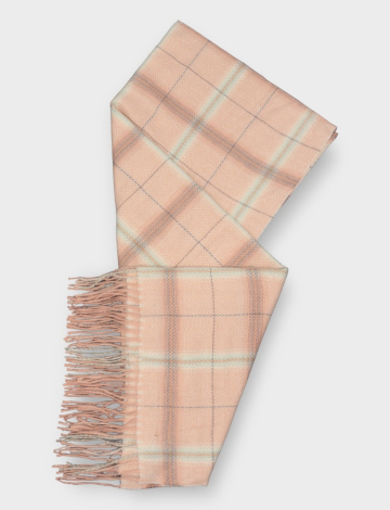 Fringed soft plaid scarf by Saki
