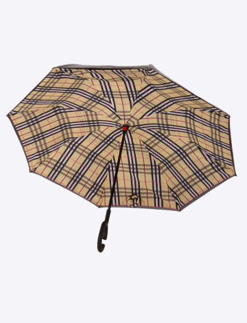 Versatile Plaid Upside-Down Beige Umbrella By Up-Brella