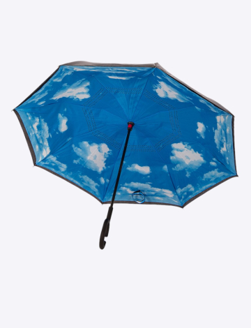 Versatile Upside-Down Blue Umbrella With Cloud Prints By Up-Brella