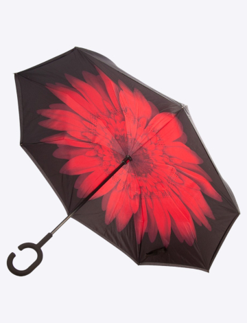 Versatile Inverted Red Umbrella With Floral Pattern By Up-Brella