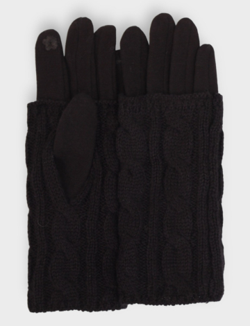 Black Knit Cable 2-in-1 Gloves with Touch Screen by Saki