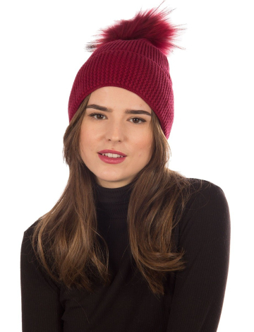 Knit hat with removable genuine fur pom-pom by Sokos