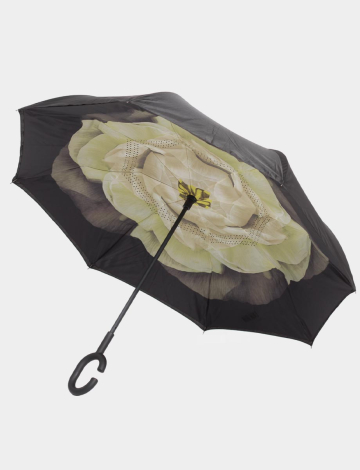 A Functional Reverse Umbrella With A Large Flower On The Canopy By Up-brella