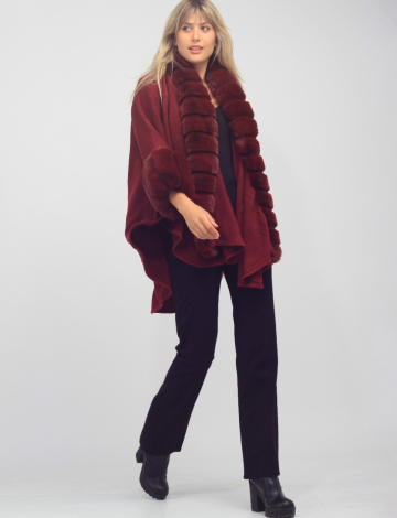 Ribbed Faux Fur Trimmed Cape by Beta's Choice